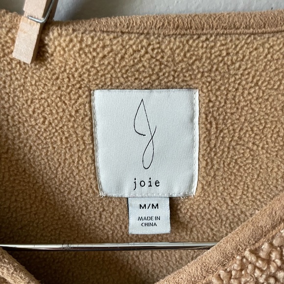 JOIE Fleece Sherpa Teddy Jacket Coat Cardigan Tan Size Medium - Picture 5 of 13